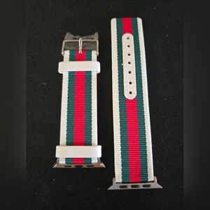 Stripe Nylon Smartwatch Band – Green/Red/White – Fits Apple Watch 42/44/45/49mm